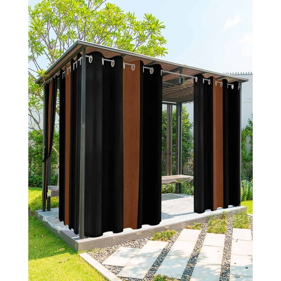 Outdoor Curtains for Patio, Black Brown Waterproof Blackout Outside Curtain for Porch/Pergola/Gazebo, Contemporary Boho Modern Art Thermal Insulated Drapes for Cabana, 2 Panels, 54 x 108 Inch