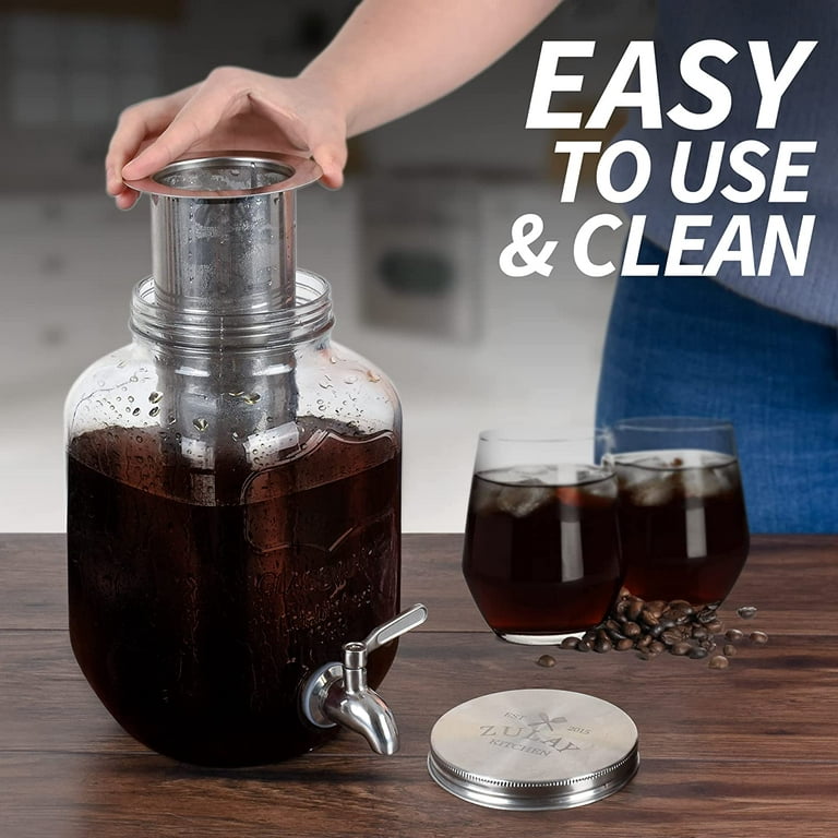Zulay Kitchen 1 Gallon Cold Brew Coffee Maker with Thick Glass, Stainless  Steel Mesh Filter and Spigot - Iced Coffee Maker, Cold Brew Pitcher & Tea  Infuser 
