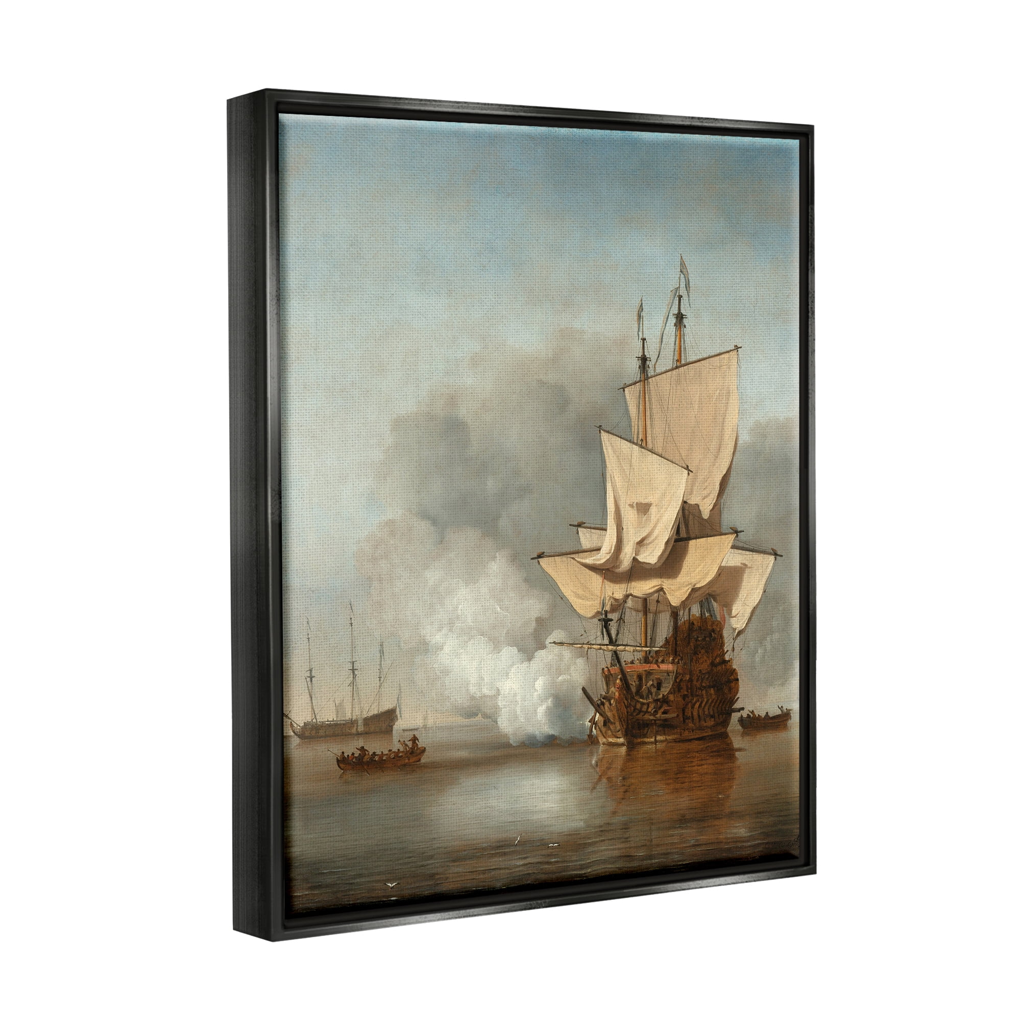 Stupell Industries The Canon Willem van de Velde Classic Painting Painting Jet Black Floating Framed Canvas Print Wall Art, Design by one1000paintings