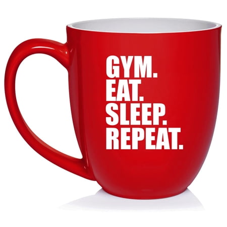 Gym Eat Sleep Repeat, Fitness Gift, Exercise Lover Ceramic Coffee Mug Tea Cup Gift for Her, Him, Friend, Coworker, Wife, Husband (16oz Red)
