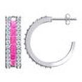 thumbnail image 2 of Belinda Jewelz 20mm Huggie Hoops in Pink and White Topaz | Sterling Silver Earrings | Huggie Hoops Earring, 2 of 3