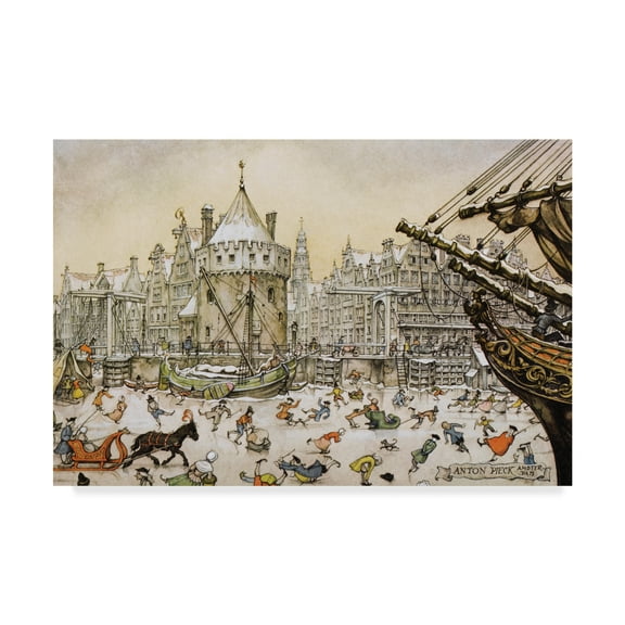 Trademark Fine Art 'Skating On The Harbor' Canvas Art by Anton Pieck
