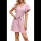 thumbnail image 3 of Vestido Camisero Informal de Verano para Mujer, con Botones y Cuello en V, Mangas Abullonadas Rosa XXL, 3 of 10