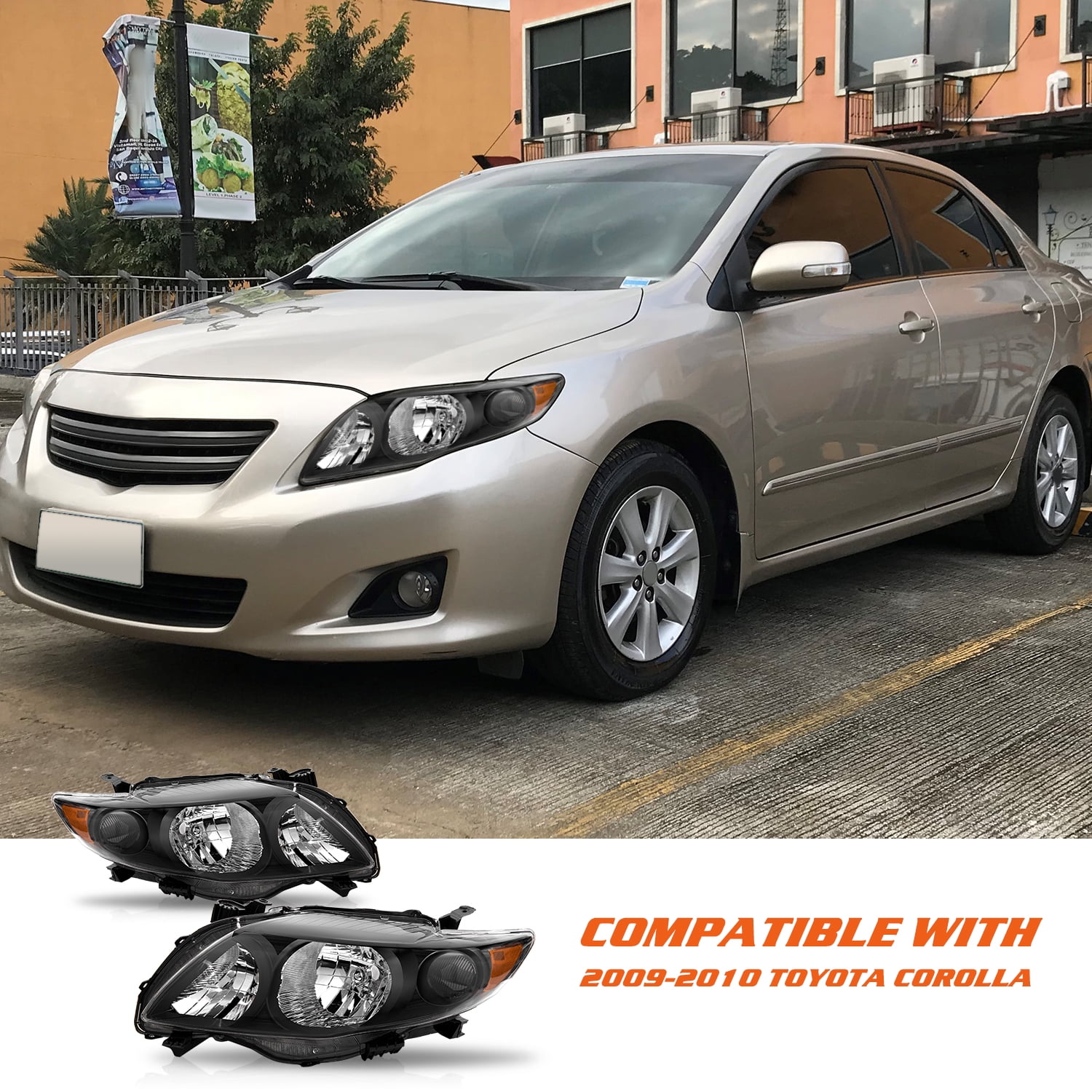 For 2009-2010 Toyota Corolla S CE LE XLE XRS Black Headlights Assembly Headlamps