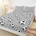 thumbnail image 4 of Castle Fairy Classic Soccer Queen Sheets 4 Pieces, Geometric Stripes Queen Sheet Sets, Black White Gray,1 Fitted Sheet, 1 Flat Sheet and 2 Pillowcases, 4 of 6