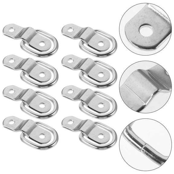 ETHZZLE 8Pcs Plated Silver Metal D Ring Tie Down Hooks for Truck Bed High Load Capacity Use