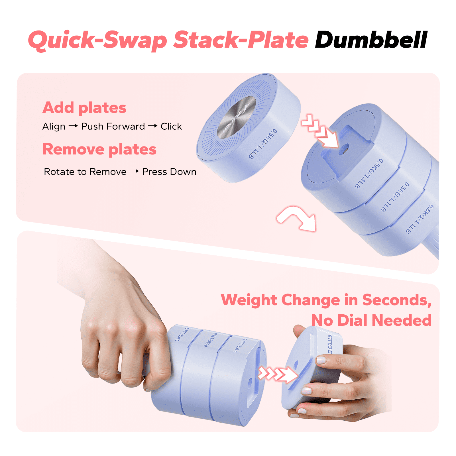 MERACH 8.8lbs Adjustable Dumbbell Set, 4 in 1 Free Hand Weights for Women, Home Gym, Set of 2