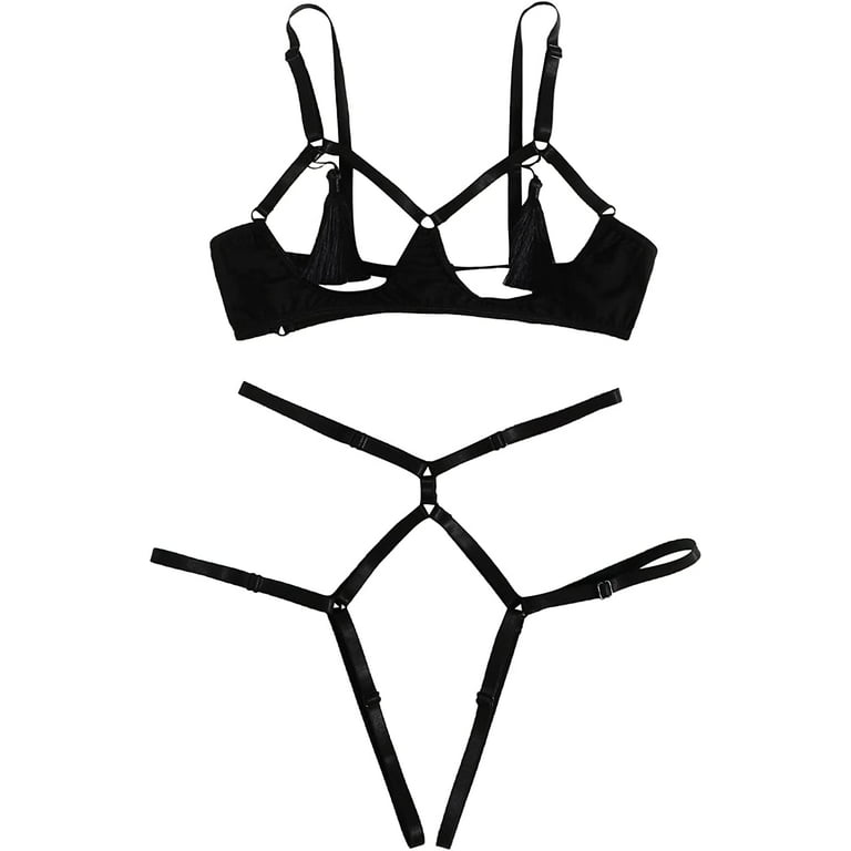 SheIn Women's Sexy Cut Out 2 Pieces Mesh Lingerie Set Underwire Push Up Bra  and Panty Set 