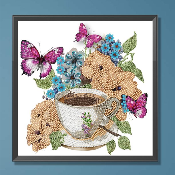 Pintura de diamante 5D DIY Taladro parcial con forma especial Mariposa Kaffe 30x30cm Hugtrwg Para estrenar