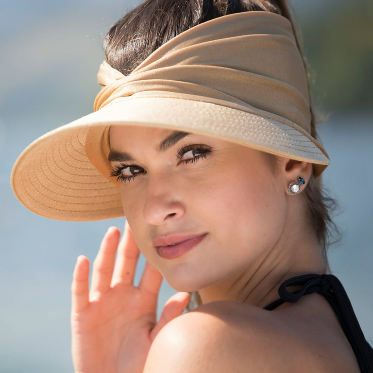 Hesroicy Women Sun Hat Stripe Portable Foldable Fasten Tape