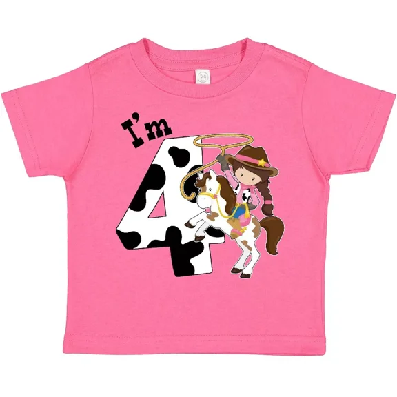 I'M Four-Cowgirl Riding Horse Birthday Toddler T-Shirt Birthdays 4Th 4 Baby Clothing, Cute Baby Shirt, TODDLER SHORT SLEEVE TEE BELLA CANVAS 3001T