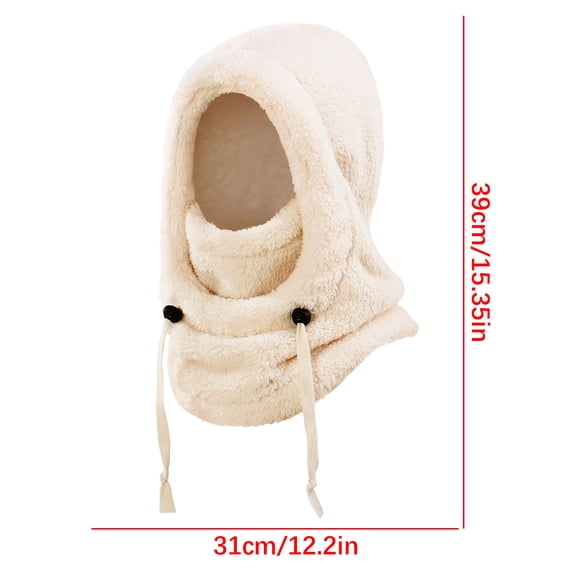 3 in 1 Beanie Hat with Scarf and Mask Unisex Winter Warm Fleece Balaclava Thermal Sherpa Hood Ski Mask Face Mask (Classic Beige)