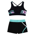thumbnail image 4 of JanJean Kids Girls Sport Dance Outfit Sleeveless U Neck Crop Top with Patchwork Shorts Gymnastic Lily 16, 4 of 7