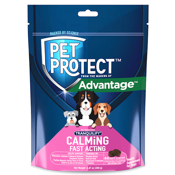 Pet Protect Calming Fast-Acting Vet-Formulated Tranquilify, Chicken Flavor Soft Chews for Dogs, Count of 60