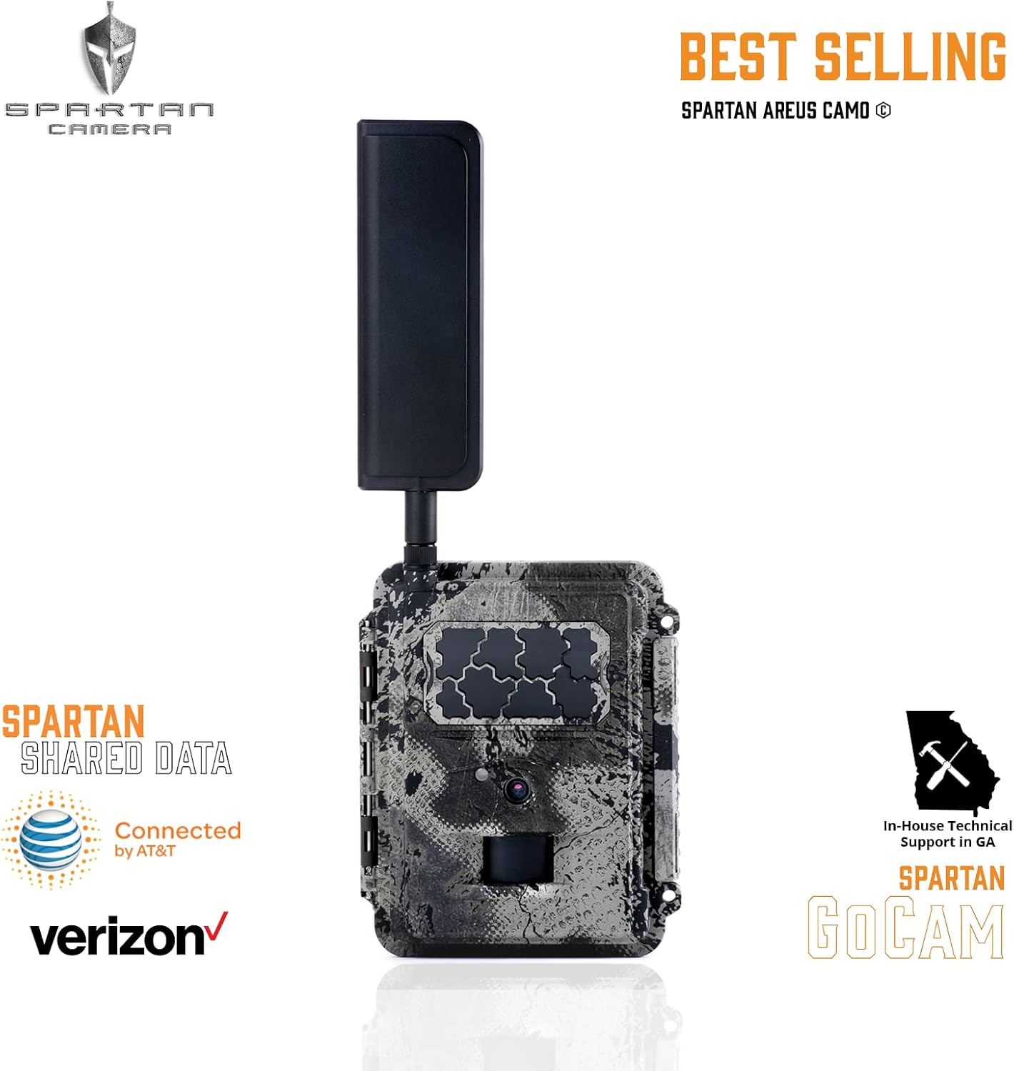 Spartan Gocam 4G LTE Trail Camera, Free Roaming in US, Remotely Update Camera Settings, Fully Configurable via App, HD Video, HD Photo, Blackout Flash, Hunting, Security, Surveillance, Areus camo