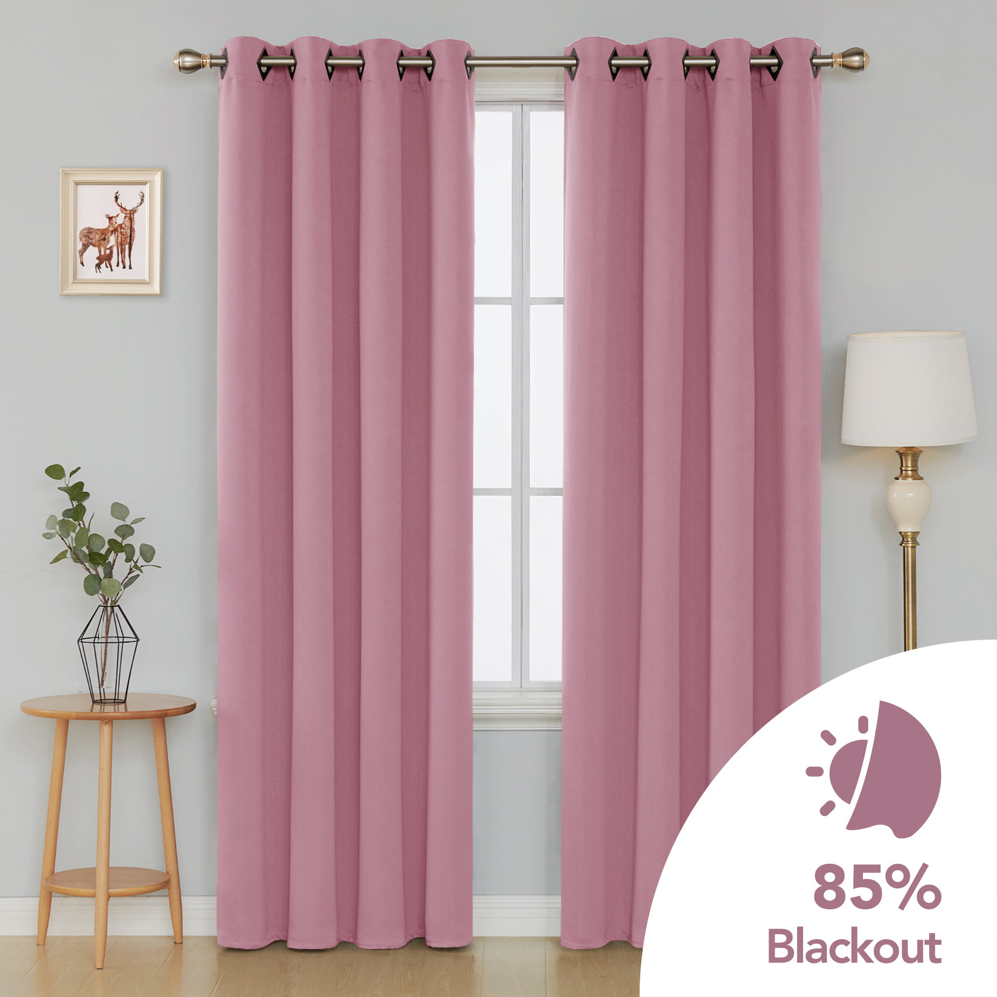 Deconovo Pink Blackout Curtains Panels Room Darkening Curtains Grommet
