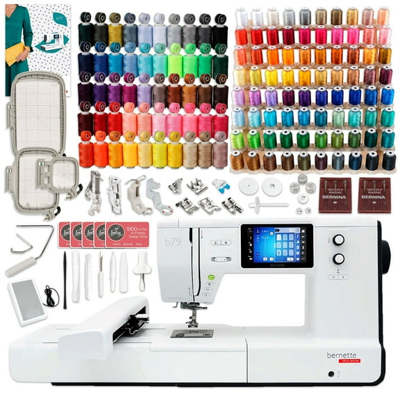 Bernette B79 Sewing & Embroidery Machine Bundle with 130 Thread Spools