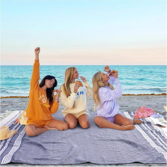 Oversized Giant Turkish Beach Towel Blanket Extra Large XXL Lightweight Quick Dry Sand Free Boho Throw Pool Cloud Sandrpoof Blankets Women Men Big Jumbo Wide 2 Person Size Blue