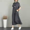 thumbnail image 2 of Summer Dresses For Women 2025 Summer Casual A-Line Short Sleeve Turtleneck Solid Color Maxi Dresses with Pockets for Women Dark Gray XXXXL, 2 of 6