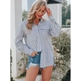 thumbnail image 7 of Women's Button Down Shirts Casual Long Sleeve V Neck Striped Blouses Tops with Pockets, 7 of 7