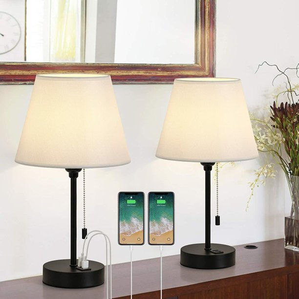 Bedside Table Lamps Set of 2 with Dual USB Ports Nightstand Lamps for