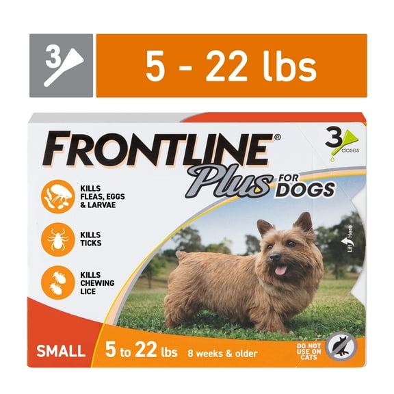 FRONTLINE Plus for Dogs Flea & Tick Small Breed Dog Spot Treatment, 5 - 22 lbs, 3 Count