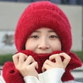 thumbnail image 3 of Knitted Hat 2 in 1 Multifunctional Thickened Stretchy Soft Ears Solid Color Windproof Winter Women Beanie Cap Scarf for Outdoor, 3 of 8