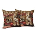 thumbnail image 3 of Ambesonne Leopard Throw Pillow Cover Pack of 2, Big Cat on Sectional Sofa, 2 Pcs-36"x16", Red Apricot Dark Salmon, 3 of 5