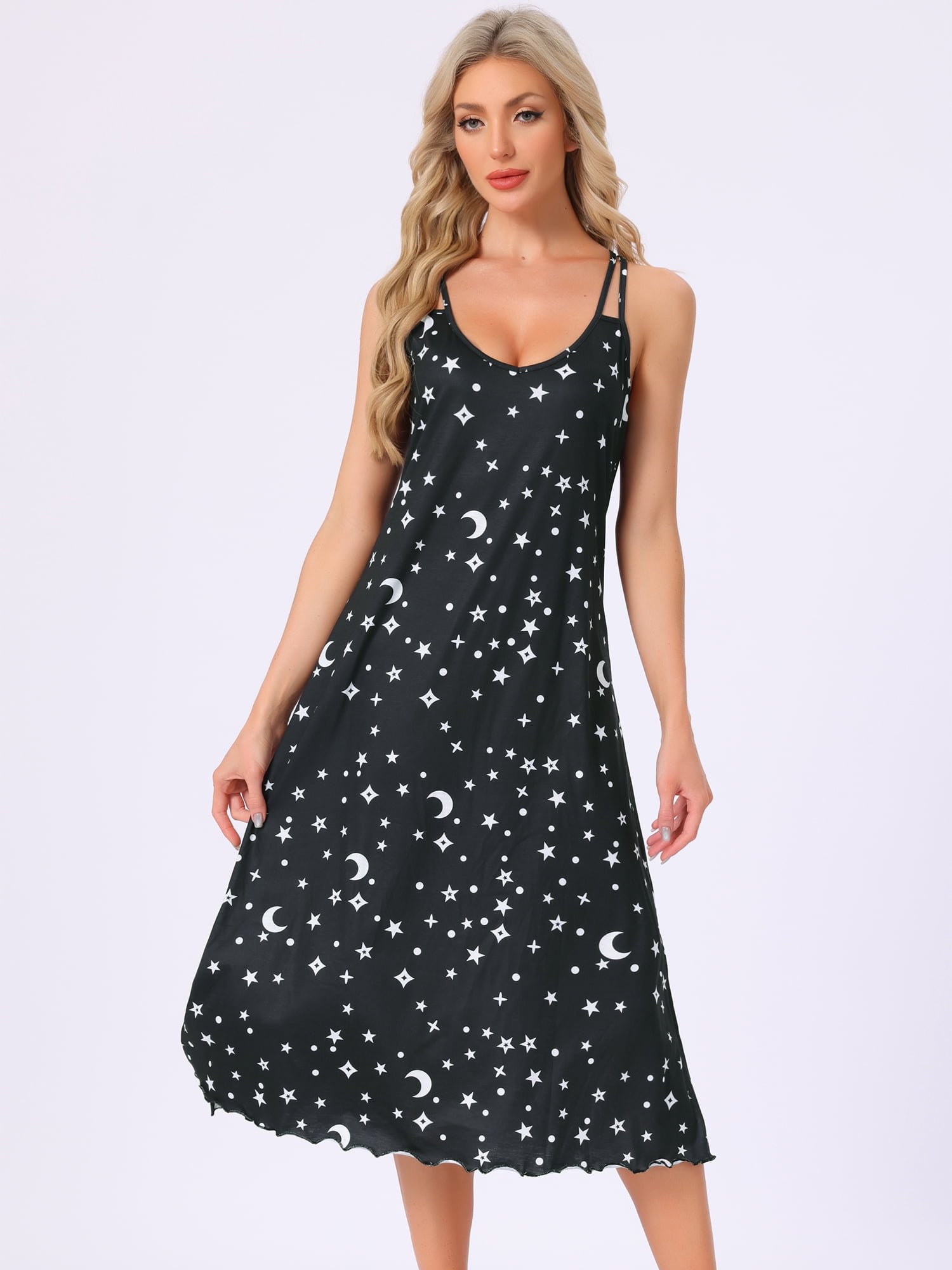 DARING DIVA Women's Lingerie Nighties Midi Racer Back Pajama Dress S Black Moon