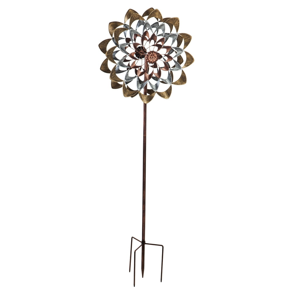 Evergreen 75"H Wind Spinner, Copper and Gold Flower, 24'' x 10.3'' x 75