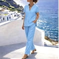 thumbnail image 3 of TaTaai Two Piece Casual Sets for Women V-Neck Button Front Top Long Pants with Pockets Drawstring Waist Loose Summer Outfits, 3 of 8