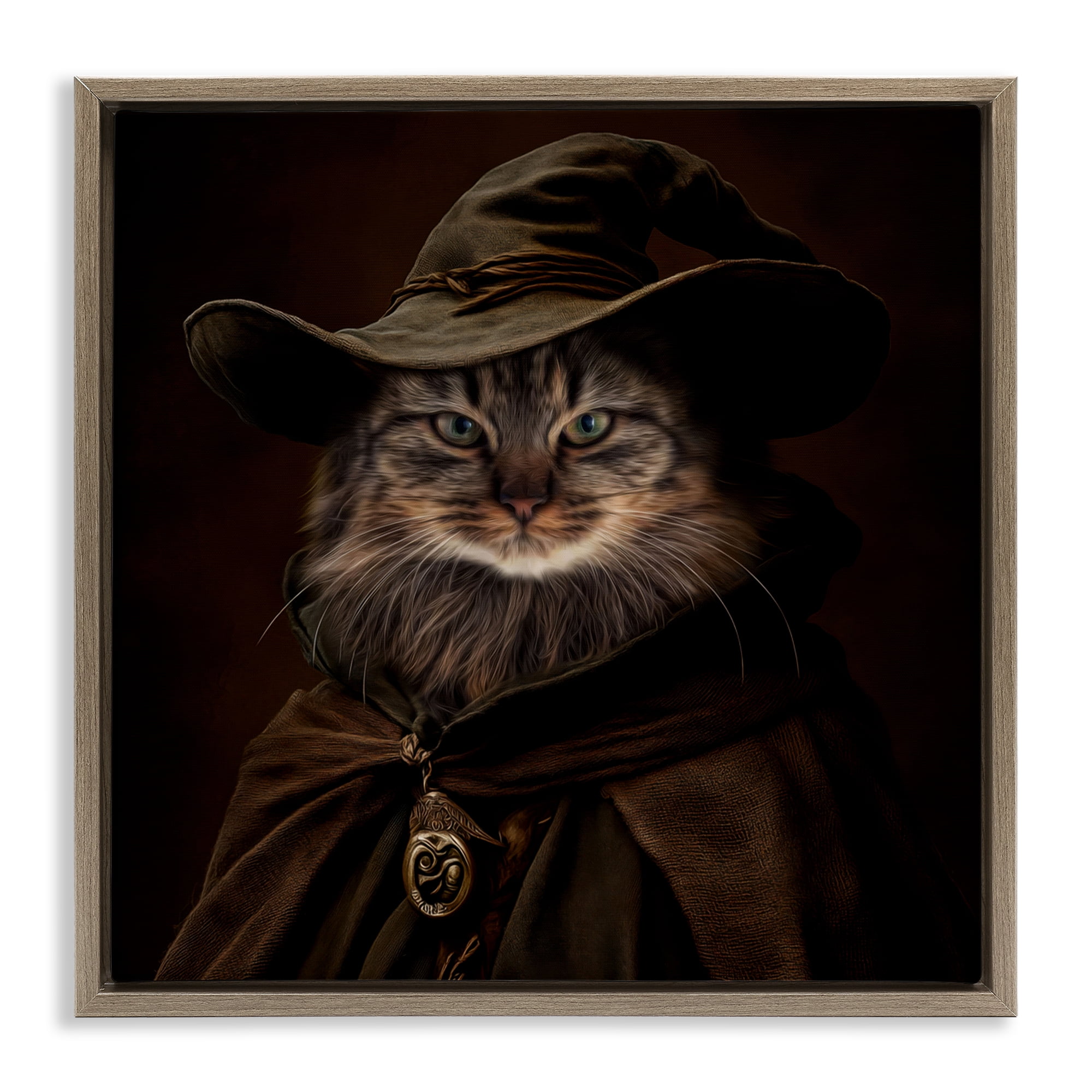 Stupell Industries Whiskered Wizardry Cat Brown Framed Floater Canvas Wall Art design by Kelley Parker 18 x 18
