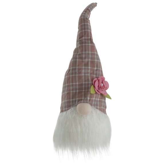 Northlight Plaid Floral Spring Gnome Head Decoration - 20" - Pink and White