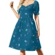 thumbnail image 1 of Flores Azul Naranja 1 Vestido de manga corta Vestidos de mujer Vestido de mujer, 1 of 7