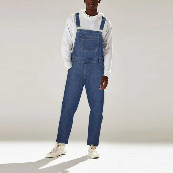 Jsaierl Baggy Bib Overalls Men Adjustable Straps Denim Jean Long Romper Summer Work Jumpsuit Clothes with Pockets