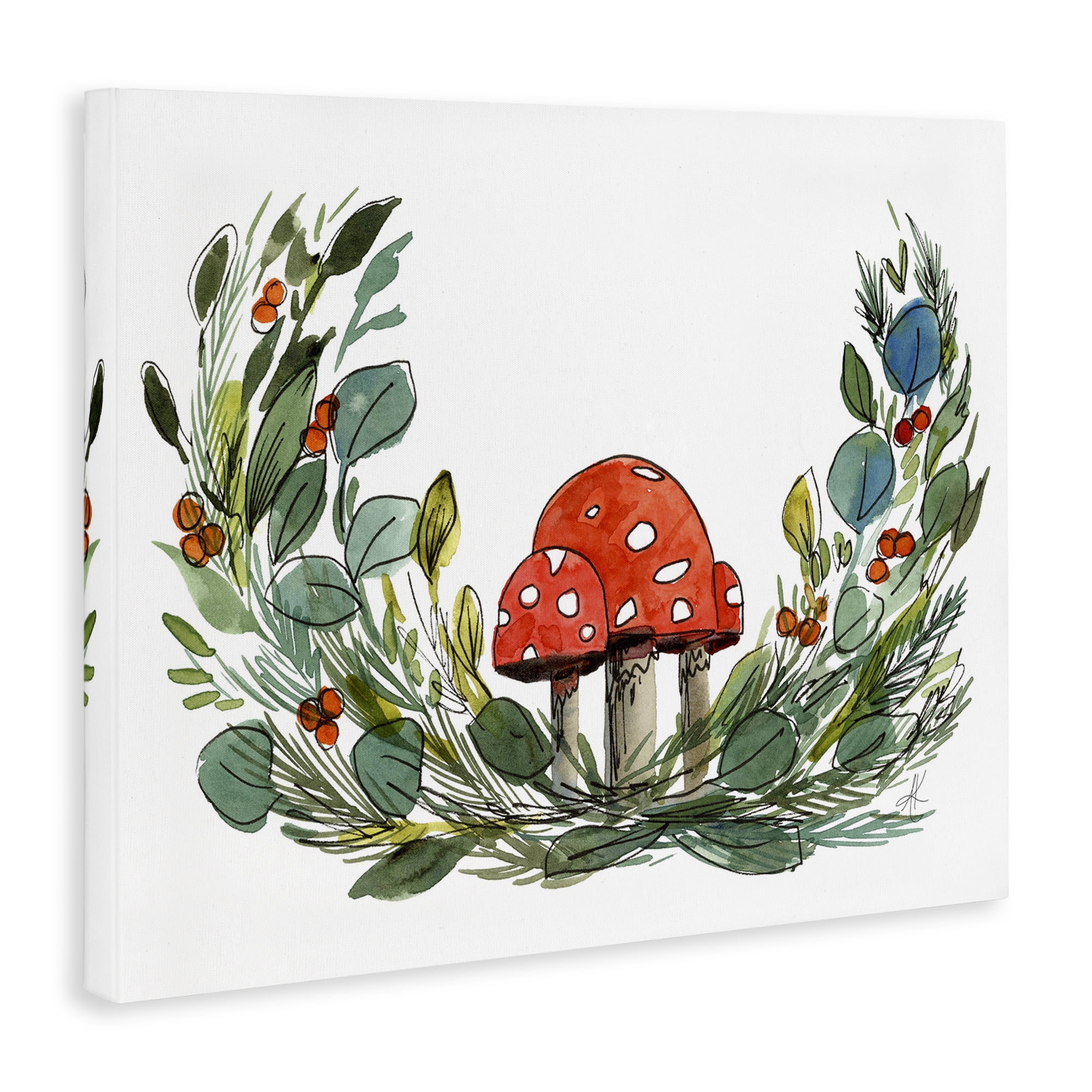 Stupell Industries Mushrooms & Greens Plants & Flowers Painting Wrapped Canvas Art Print Wall Art, 20 x 16
