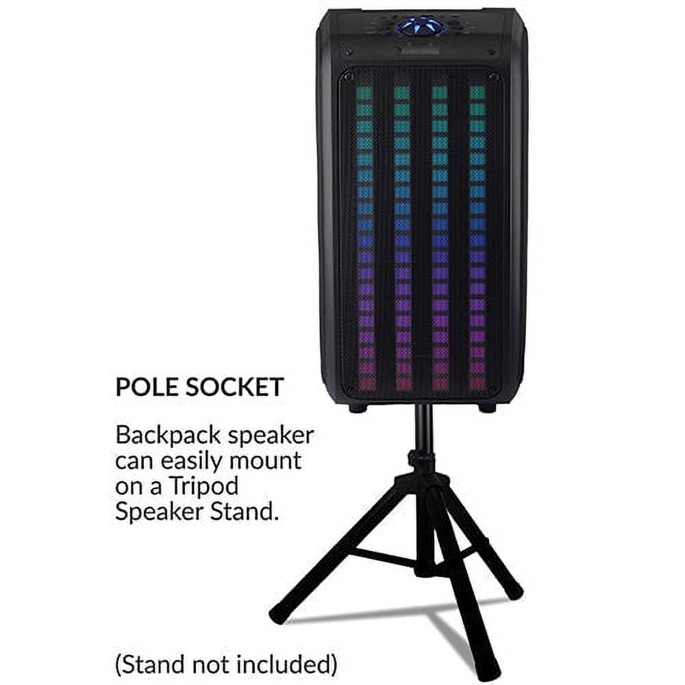 IQ Sound IQ-8265BT 2 x 6.5-Inch Portable Bluetooth Backpack Speaker with LED Light Panel, TWS, FM Radio, Mic Input, USB/Micro SD/AUX Input, Remote Control, Rechargeable Battery