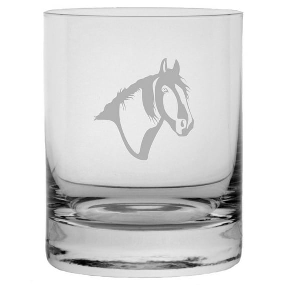 Clydesdale Face Horse Themed Etched 10.25oz Crystal Rocks Whisky Glass