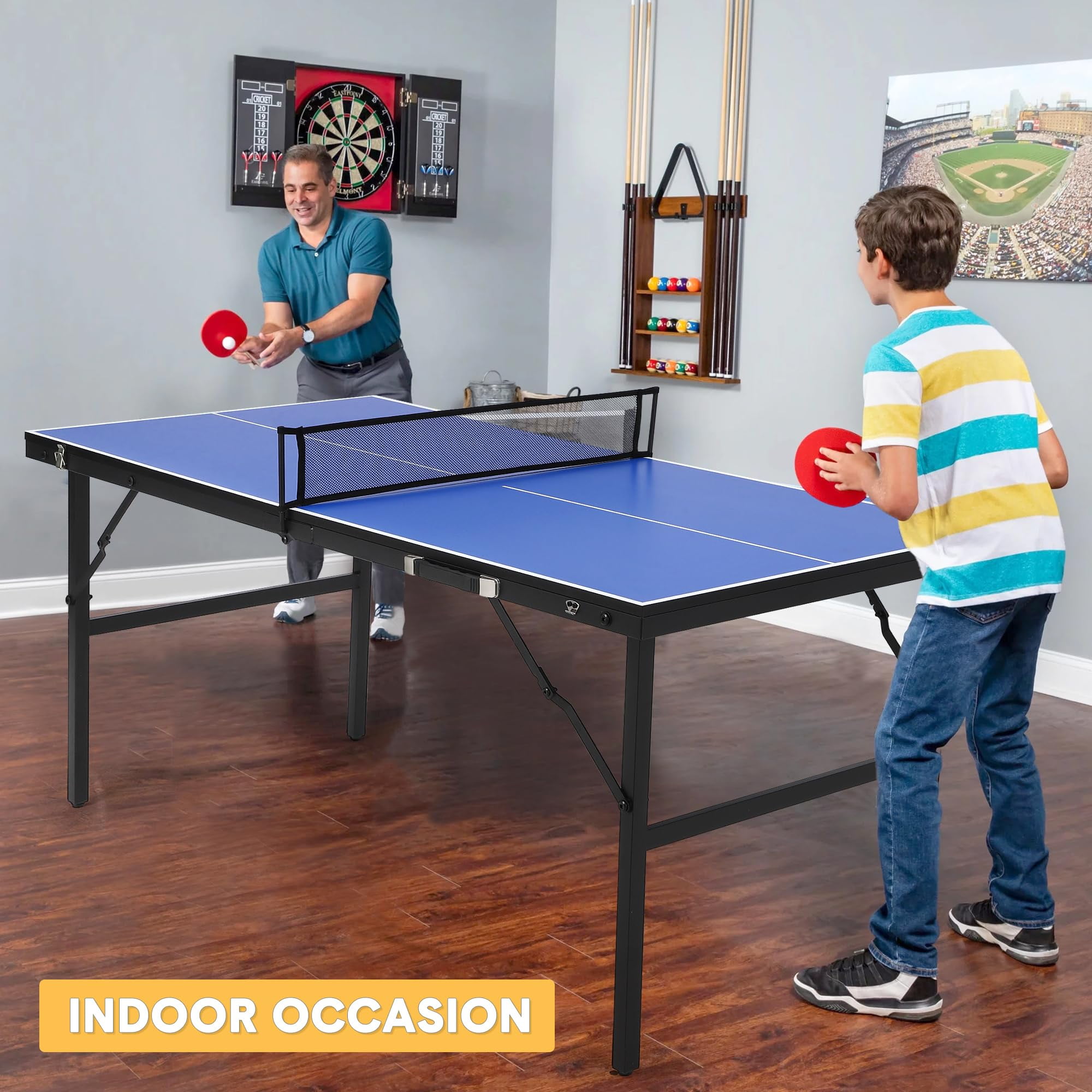 TROPOW Portable Ping Pong Table, Indoor/Outdoor Ping Pong Table for Adults/Teens, Table Tennis Table with 2 Table Tennis Paddles and 3 Balls, 5 Minute Assembly, 60 x 26 x 27.5 Inch