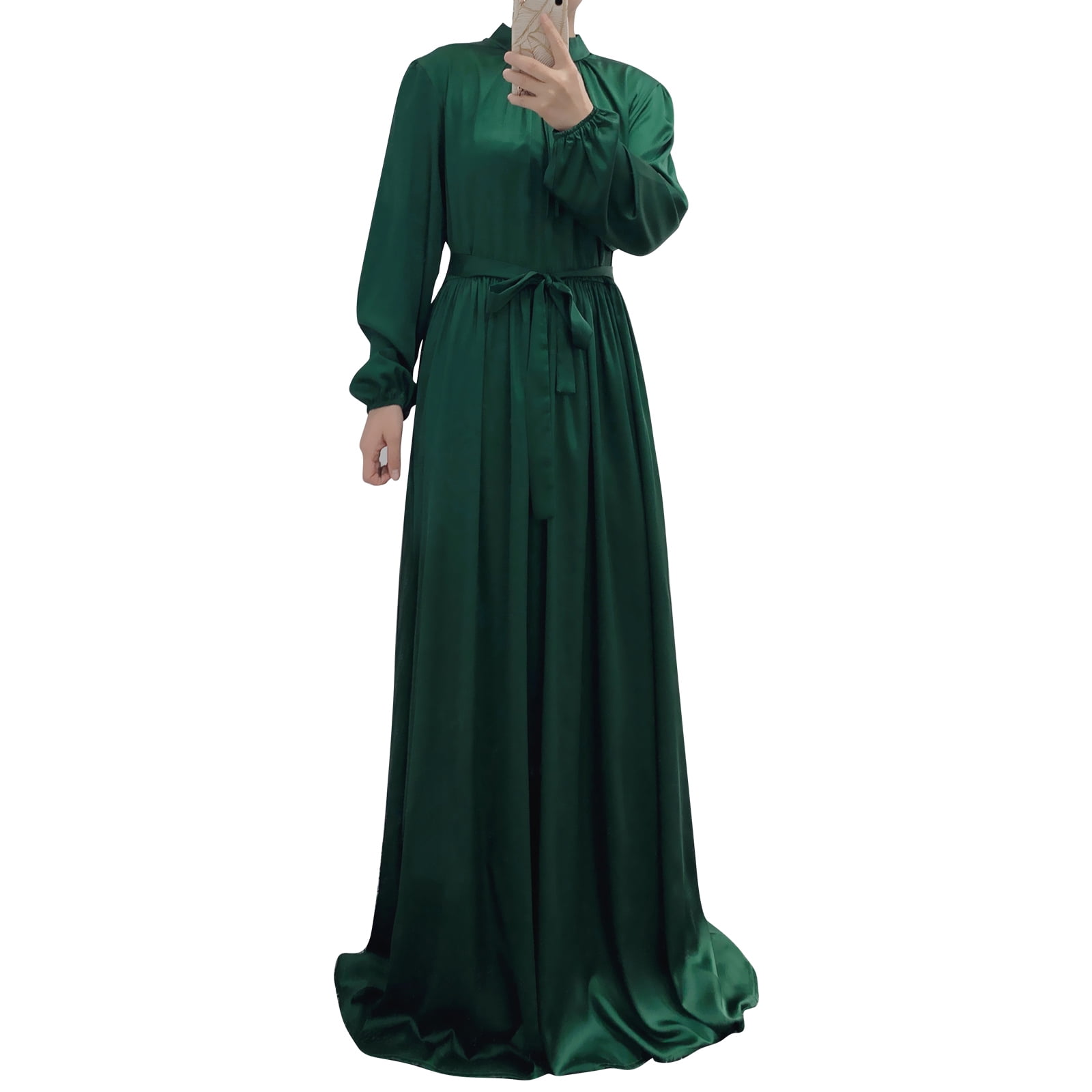IBTOM CASTLE Women's Muslim Kaftan Abaya Prayer Dress Long Sleeve Self ...