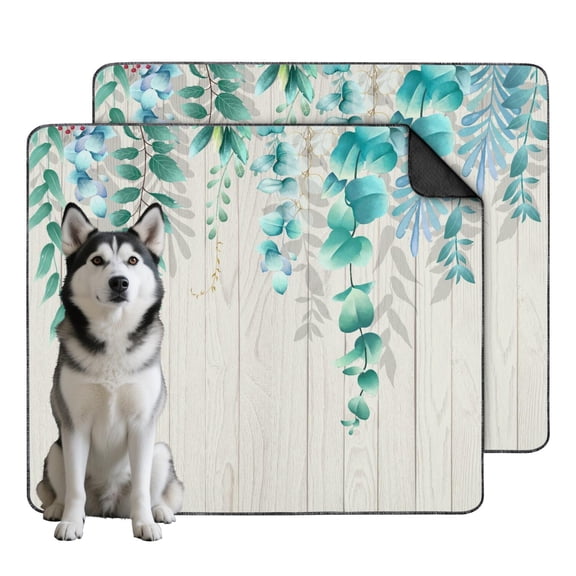 Large Size Washable Dog Potty Pads Set of 2 - Floral Pattern 35x41 Reusable Mats with Non-Slip Backing for Secure Floor Placement