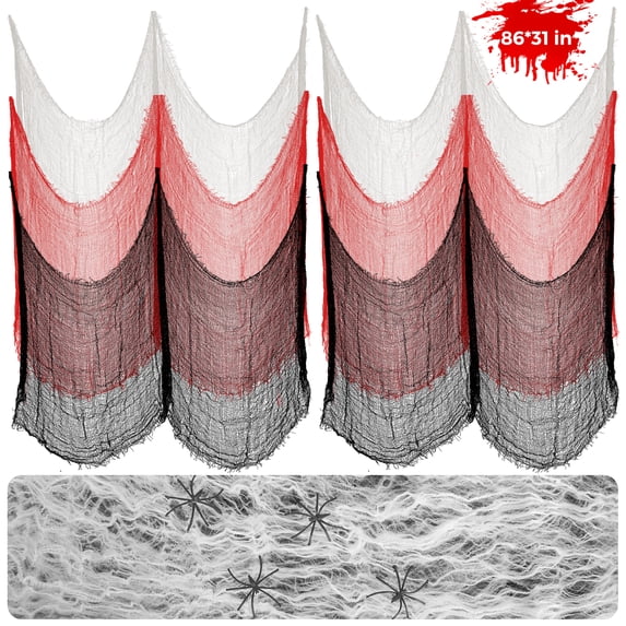 Adeeing 6pcs Halloween Creepy Cloth 31 x 86 inches Spooky Gauze with Spider Web and Spiders for Halloween Party Outdoors Decoration