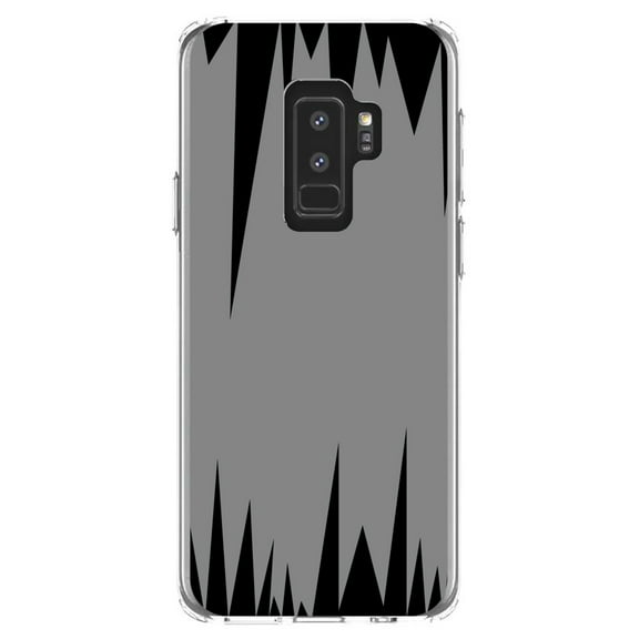 DistinctInk Clear Shockproof Hybrid Case for Samsung Galaxy S9  PLUS (6.2" Screen) - TPU Bumper, Acrylic Back, Tempered Glass Screen Protector - Grey Black Spikes