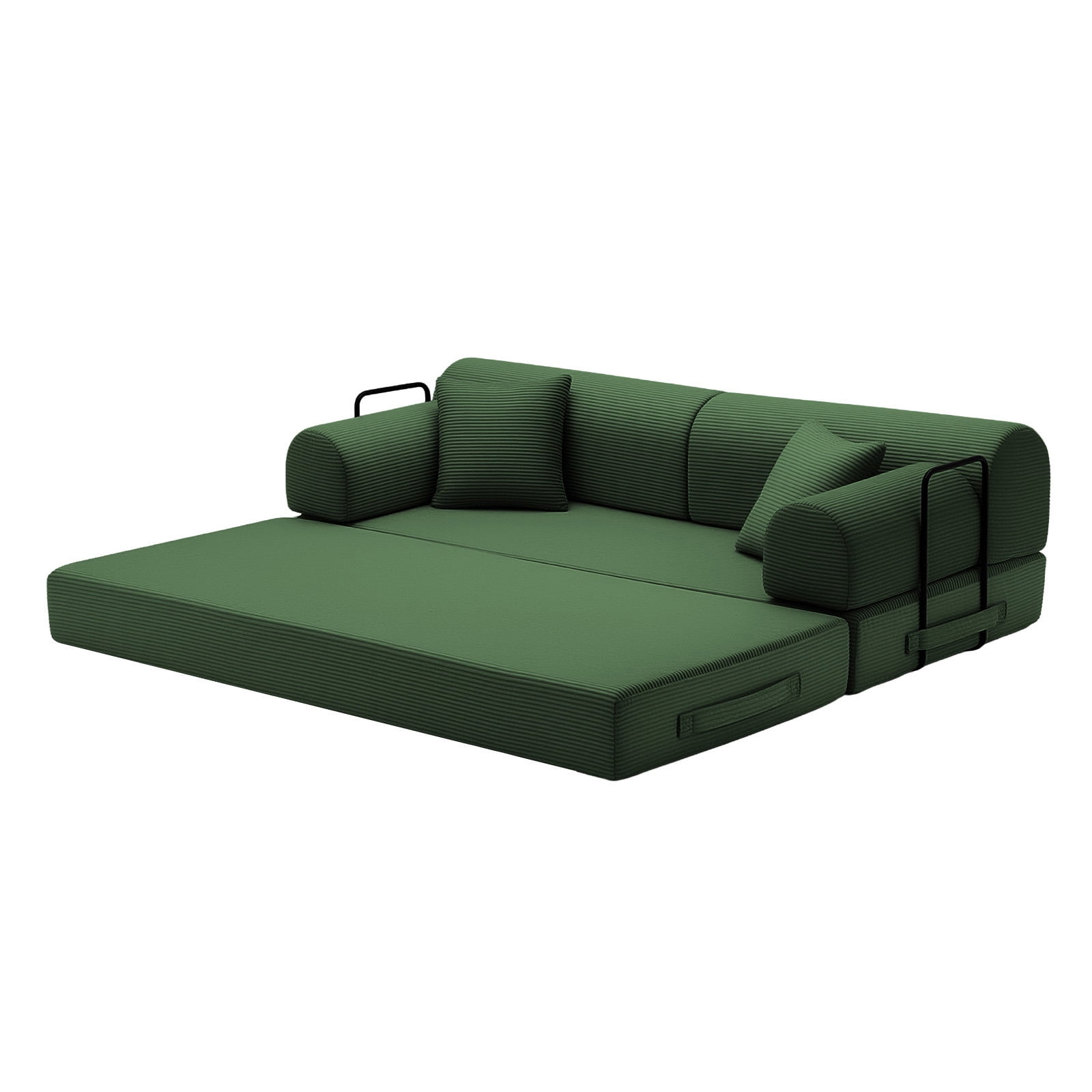 Hommoo Modern Convertible Sleeper Sofa Couch Bed, Compressed Corduroy Fabric Floor Sofa Couch with Fixed-Shape Frame, Green