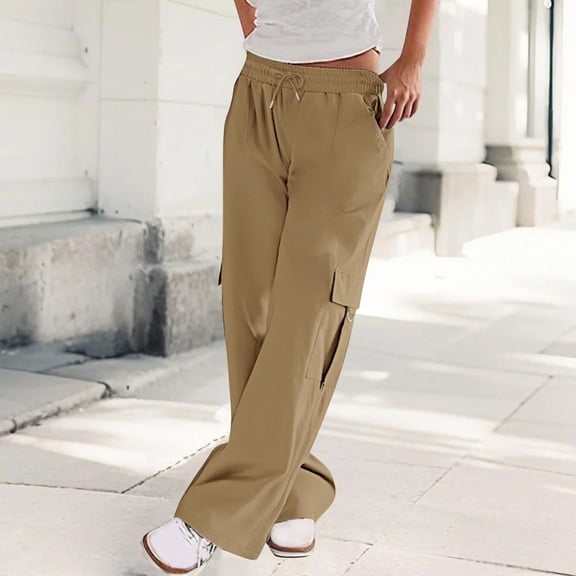 JUSLIO Cargo Pants for Women Comfortable Casual Pockets Yellow L