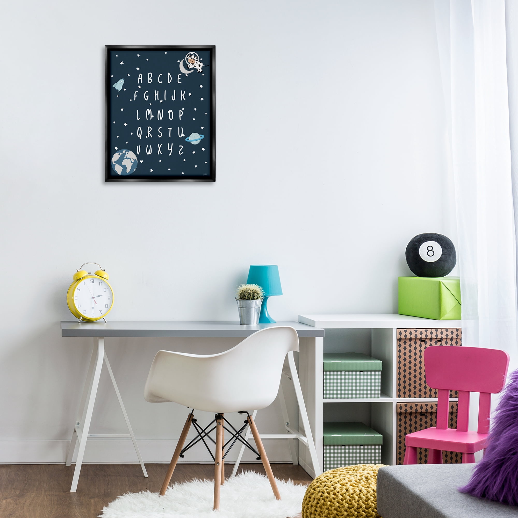Stupell Industries Outer Space Alphabet Novelty Painting Black Floater Framed Art Print Wall Art, 17 x 21