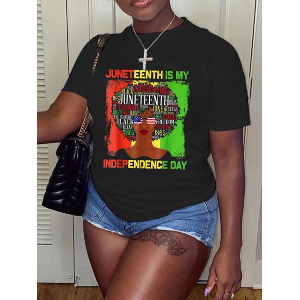 Camiseta con estampado del Día de la Independencia de Juneteenth, manga corta y cuello redondo, informal, para primavera y verano, ropa de mujer, camisetas informales