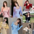thumbnail image 4 of Cárdigan de mujer con cuello en V, botones, frente abierto, tejido corto, manga larga, encogimiento de hombros, 1 pieza, 4 of 4