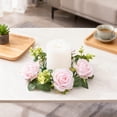 thumbnail image 6 of Iumwxz Artificial Rose Candle Holder Wreath for Valentine's Day Decor 23cm Diameter Tabletop Centerpiece with Yellow White Roses and Leaves No Vase Included, 6 of 6