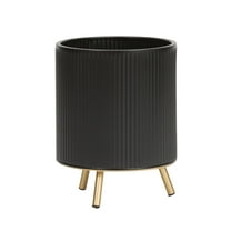 Everett Black Mid-Century Modern Indoor Metal Pot Planter with 3-Leg Metal Base - 10.5" H x 8" W